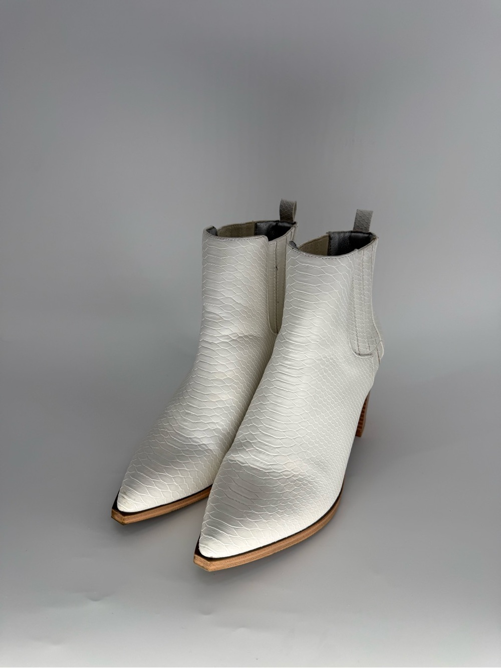 Women's White Snakeskin Pointed-Toe Ankle Boots